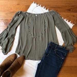 Off-the-Shoulder Long Fluted Sleeve Top